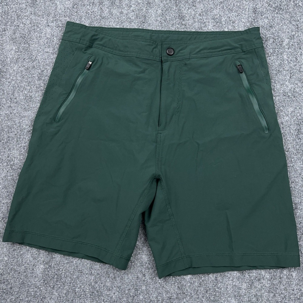 Mack Weldon 4-Way Stretch Active Shorts Mens Large Green Performance Zip Pockets